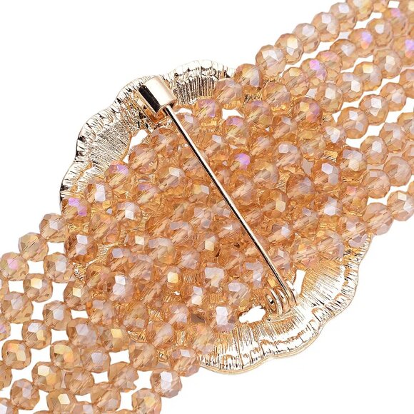 Champagne Aurora Borealis Glass & Crystal 6.00 ctw Beaded Multi Strand Bracelet - Picture 4 of 7